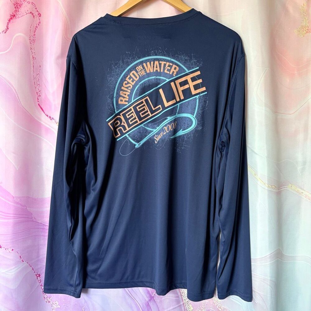 Reel Life L Navy Blue Breathable Long Sleeve Shirt Raised on the Water Boating